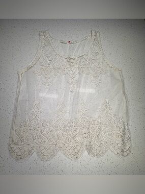 Boho Lace Sheer Top Cream L XL Festival Beachy Layering Piece